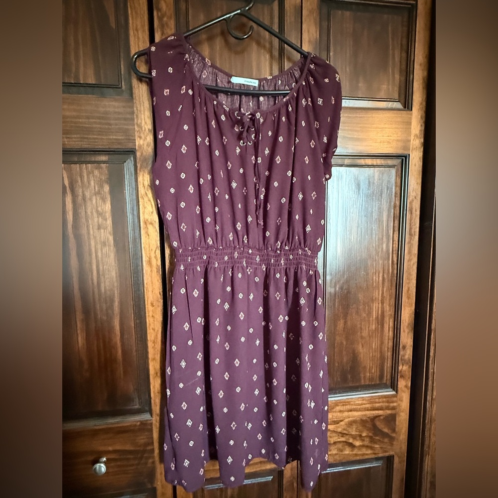 Maurices Burgundy Midi Dress with Patterned Design
